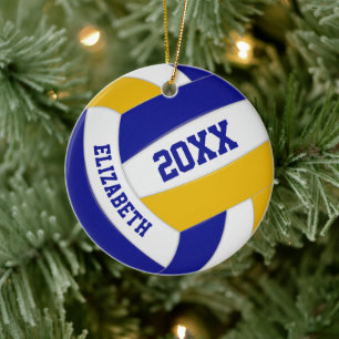 blue gold team colors girls boys sports volleyball ceramic tree decoration
