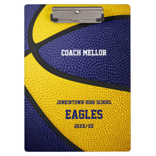 blue gold team colours basketball coach name clipboard