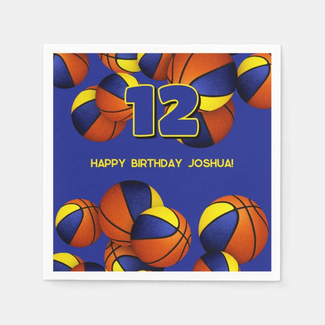 blue gold team colours basketballs sports party napkin (Front)