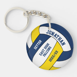 blue gold team colours custom boys volleyball key ring