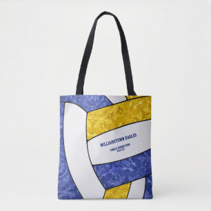 blue gold team colours girls volleyball coach tote bag