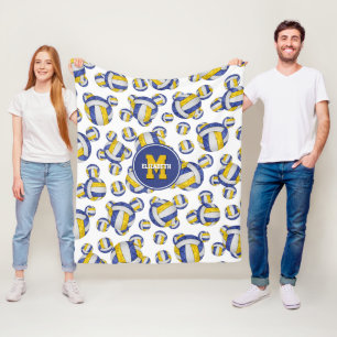 blue gold team colours girly volleyball fleece blanket