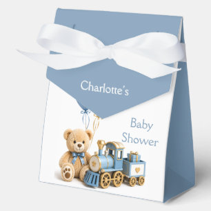 Blue Gold Teddy Bear Train Boy Baby Shower  Favour Box