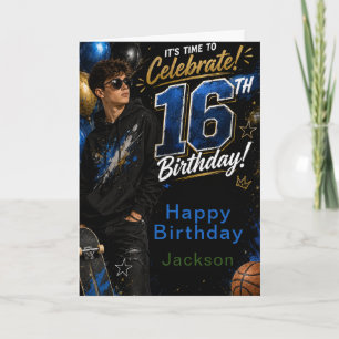 Blue Gold Teen Birthday Party Card