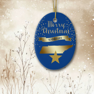 Blue Gold Tennessee Star Ceramic Tree Decoration