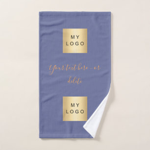 Blue gold text company business logo bath towel set