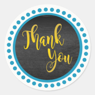 Blue Gold Thank You Classic Round Sticker