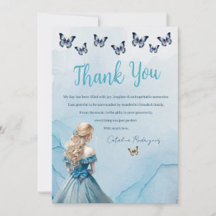 Blue & gold theme Quinceañera Flat Thank You Card