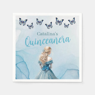 Blue & Gold Theme Quinceañera Paper Napkin
