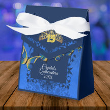 Blue, Gold Tiara Butterfly Quinceanera Favour Box