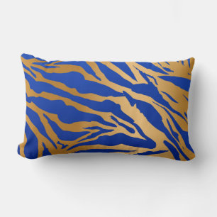 Blue & Gold Tiger Print Lumbar Throw Pillow