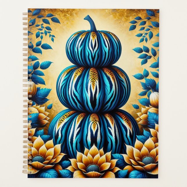 Blue & Gold Tiger Stripe Pumpkin  Planner (Front)