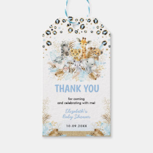Blue Gold Tropical Safari Animals Boy Baby Shower Gift Tags