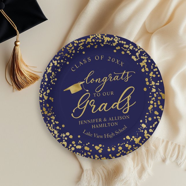 Blue Gold Twins Double Graduation Paper Plate (Creator Uploaded)
