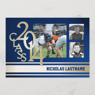 Blue Gold Varsity Stripe Graduate Tri Photo 2014 Invitation