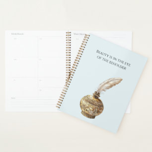 Blue Gold Vase White Feather Planner