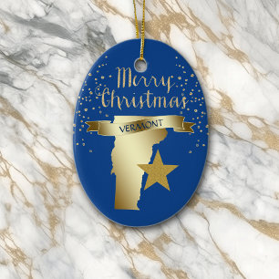 Blue Gold Vermont Star Ceramic Tree Decoration