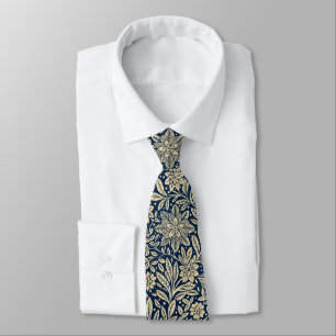 Blue & Gold Vintage Floral Pattern Tie