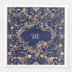 Blue gold Vintage Ornate Gold Napkin
