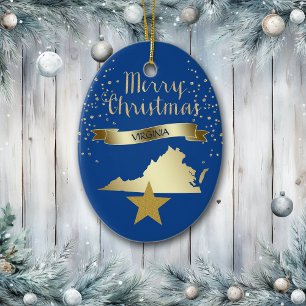Blue Gold Virginia Star Ceramic Tree Decoration