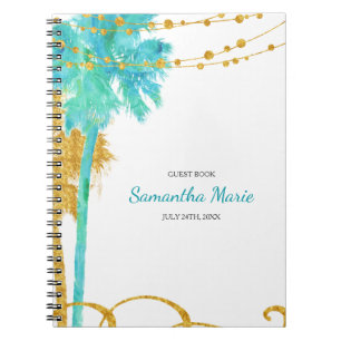Blue Gold Watercolor Beach Bat Mitzvah Guest Book
