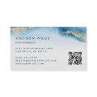 Blue Gold Watercolor Botanical Leaves Abstract QR 