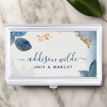 Blue Gold Watercolor Botanical Leaves Business Card Holder<br><div class="desc">Blue Gold Watercolor Botanical Leaves Business Card Case. Perfect for a beauty salon,  hair stylist,  makeup artist,  or cosmetologist.</div>