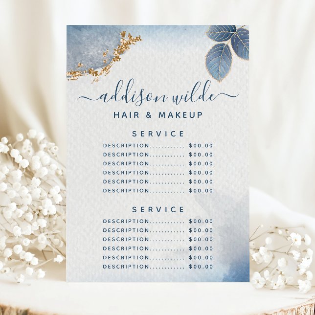 Blue Gold Watercolor Botanical Service Price Menu (Creator Uploaded)