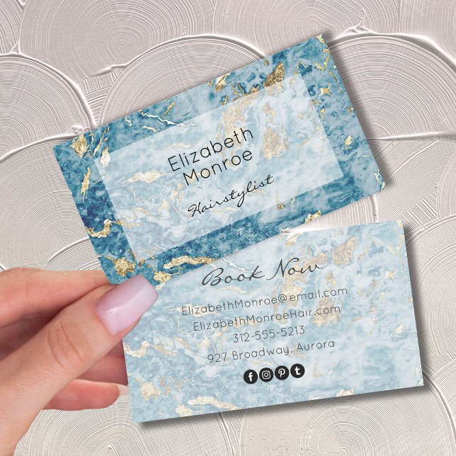 Blue Gold Watercolor Design Business Card (Creator Uploaded)