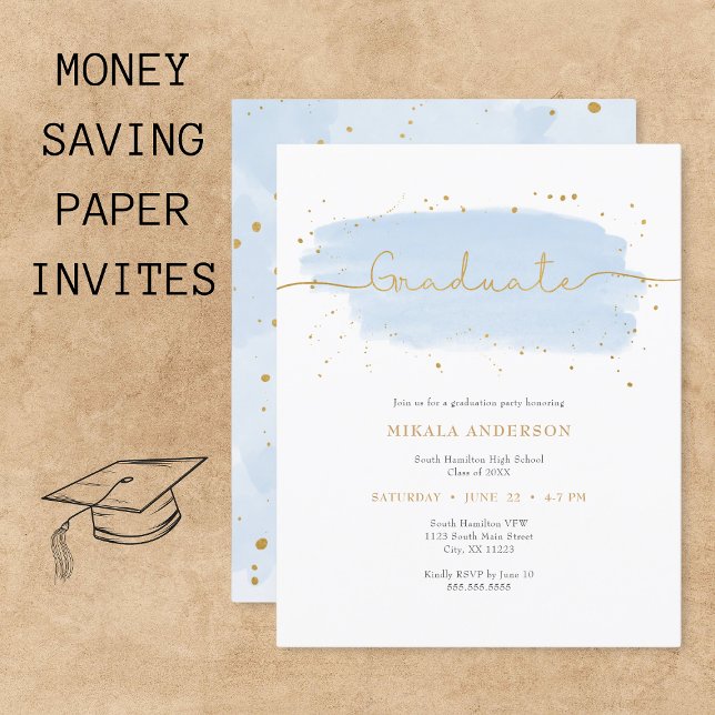 Blue Gold Watercolor Graduation PAPER  (Creator Uploaded)