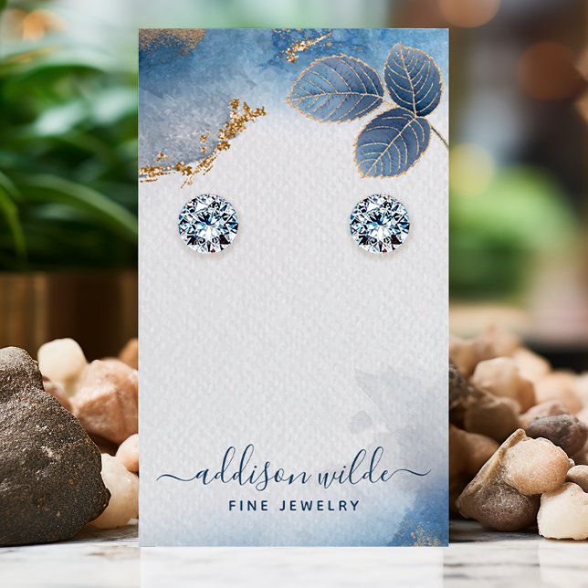 Blue Gold Watercolor Leaves Earring Display Card (Creator Uploaded)
