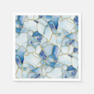 Blue Gold Watercolor Sea Glass Mosaic Pattern Napkin