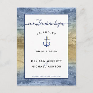 Blue Gold #Watercolor Wedding Event Save the Date Announcement Postcard