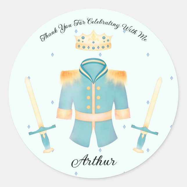 Blue & Gold Watercolour Little Prince Thank You Classic Round Sticker (Front)
