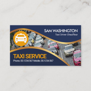 Blue Gold Waves City Traffic Taxi Cab Driver Business Card