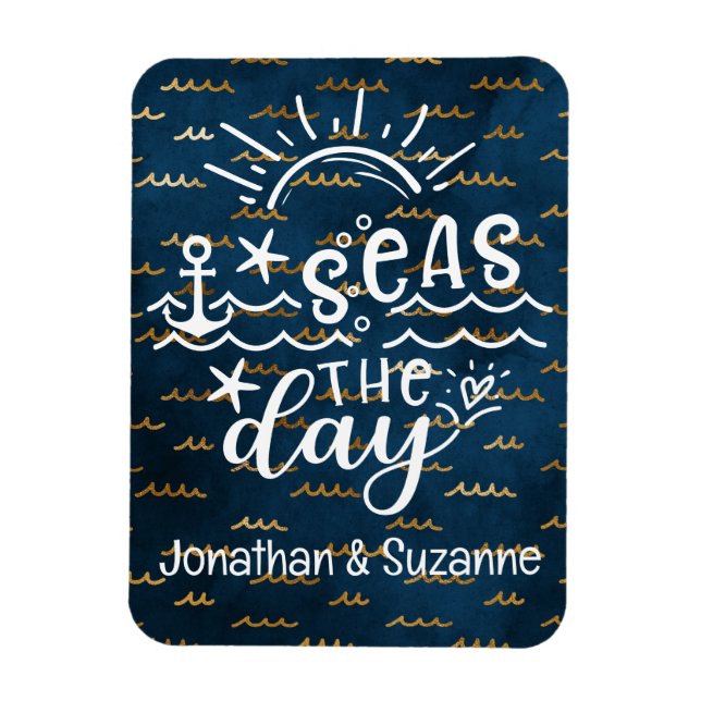 Blue Gold Waves Personalised Seas the Day Cruise Magnet (Vertical)
