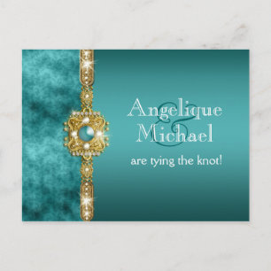 Blue gold wedding engagement birthday announcement postcard