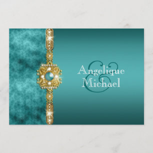 Blue gold wedding engagement birthday invitation