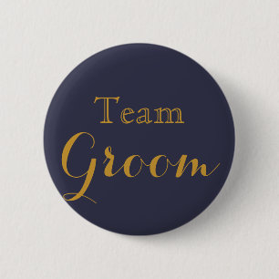 Blue Gold Wedding Team Groom 6 Cm Round Badge