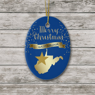 Blue Gold West Virginia Star Ceramic Tree Decoration