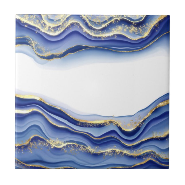 Blue Gold White Agate Geode Trendy Modern Tile (Front)