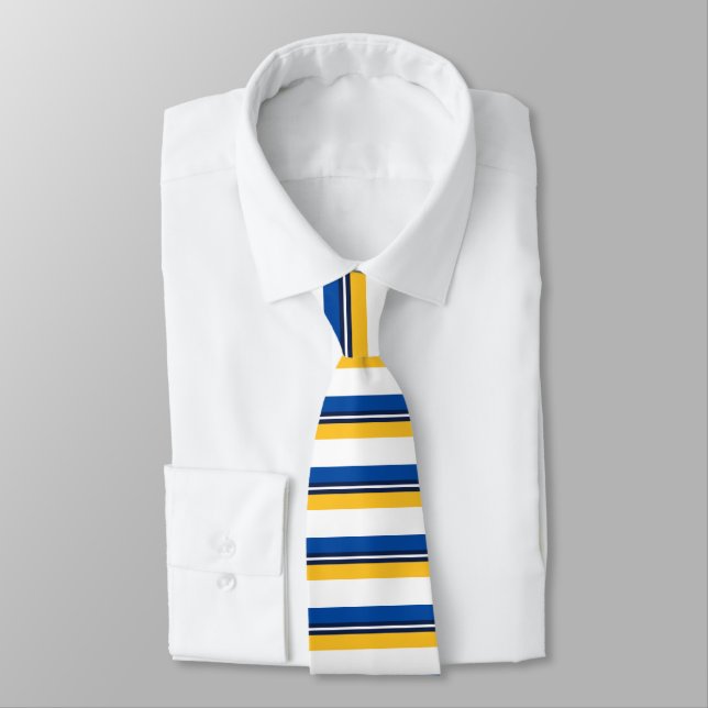 Blue Gold White and Black Horizontally-Striped Tie (Tied)