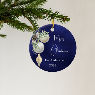 Blue gold white baubles Christmas Ceramic Tree Decoration