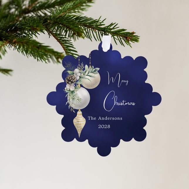 Blue gold white baubles Christmas Tree Decoration Card (Creator Uploaded)