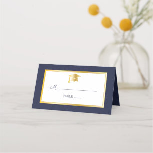 Blue Gold White Grad Cap Place Cards