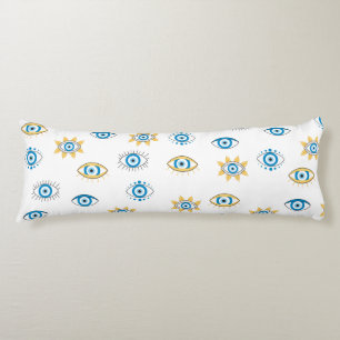 Blue, Gold & White Greek Eye Mati Pattern Body Cushion