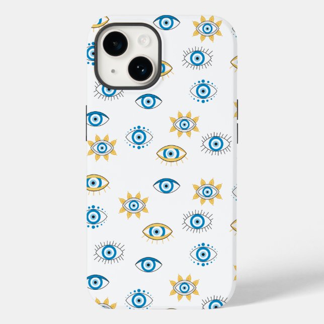 Blue, Gold & White Greek Eye Mati Pattern Case-Mate iPhone Case (Back)