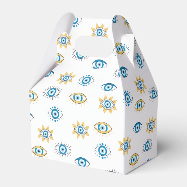 Blue, Gold & White Greek Eye Mati Pattern Favour Box (Front Side)