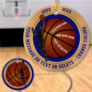 Blue Gold White Personalised Basketball Ornaments