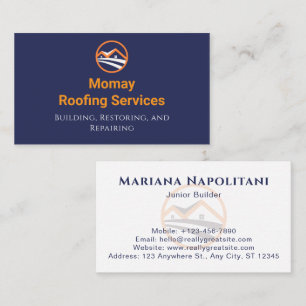 Blue Gold White Roofing Contractor Business Card